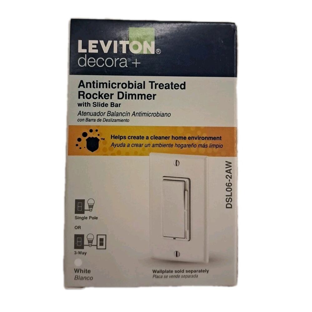 Leviton Decora+ DSL06-2AW Antimicrobial Rocker/Slide Dimmer Switch White SP